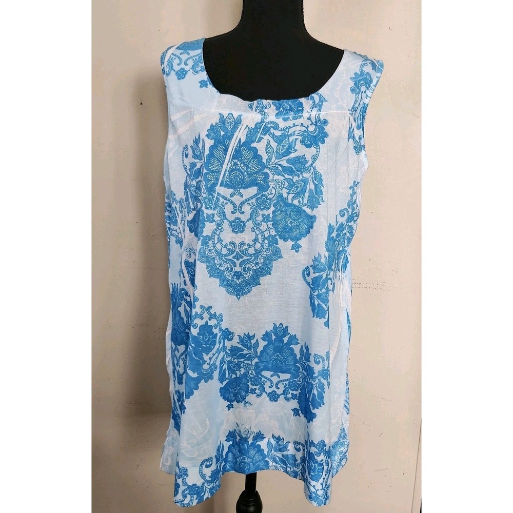 Harve' Bernard Sport Plus Womens 2X Blue Floral Lace Print Tank Top Shirt - Picture 1 of 5